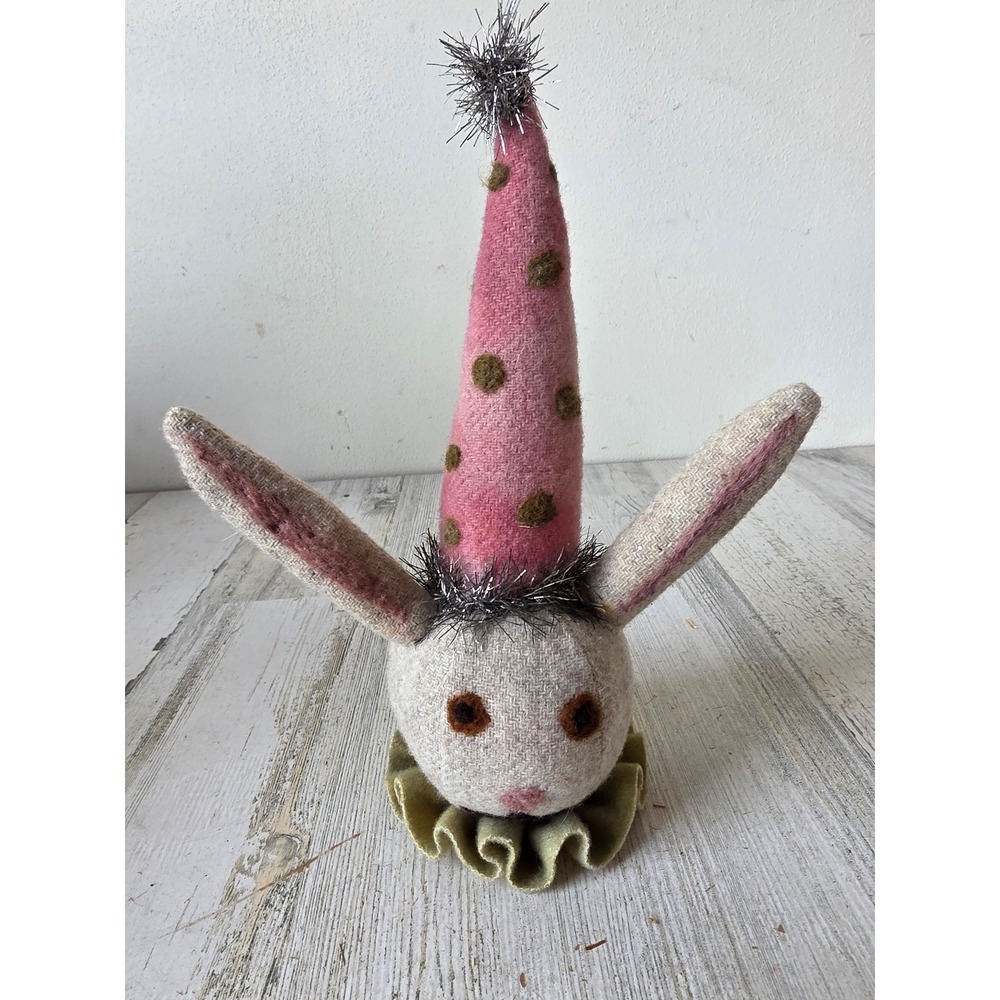 Shabby chic Easter plush bunny tinsel decor unique clown jester rabbit spraying